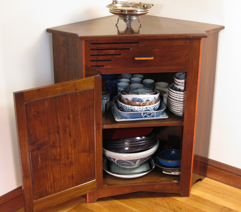 Interior of triangular cabinet