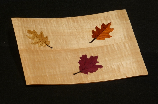 T64 curved tray with maple leaves on figured maple