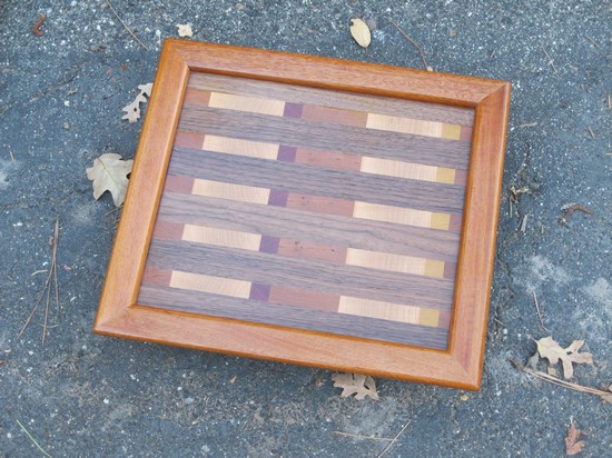 T41 - tray with mahogany handles and checkerboard design