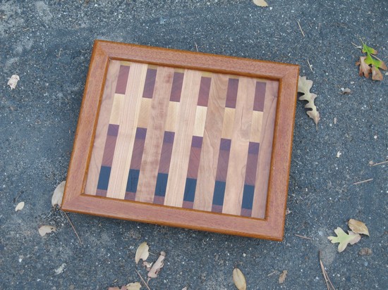 T43- tray with mahogany handles and checkerboard design
