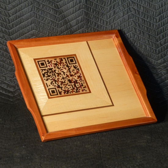 T54 - tray of mahogany, maple with a QR code containing a special thought